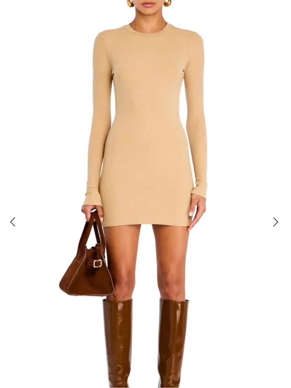 SER.O.YA Lauren Ribbed Bodycon Mini Dress Tan Beige Size S